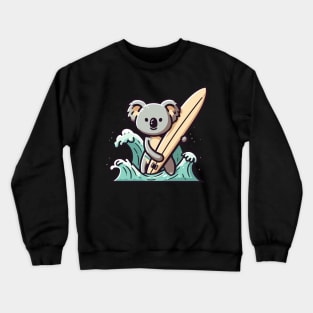 Cute koala with surfboard, koala bear surfing with sea waves, koala lover design, summer vacation Crewneck Sweatshirt